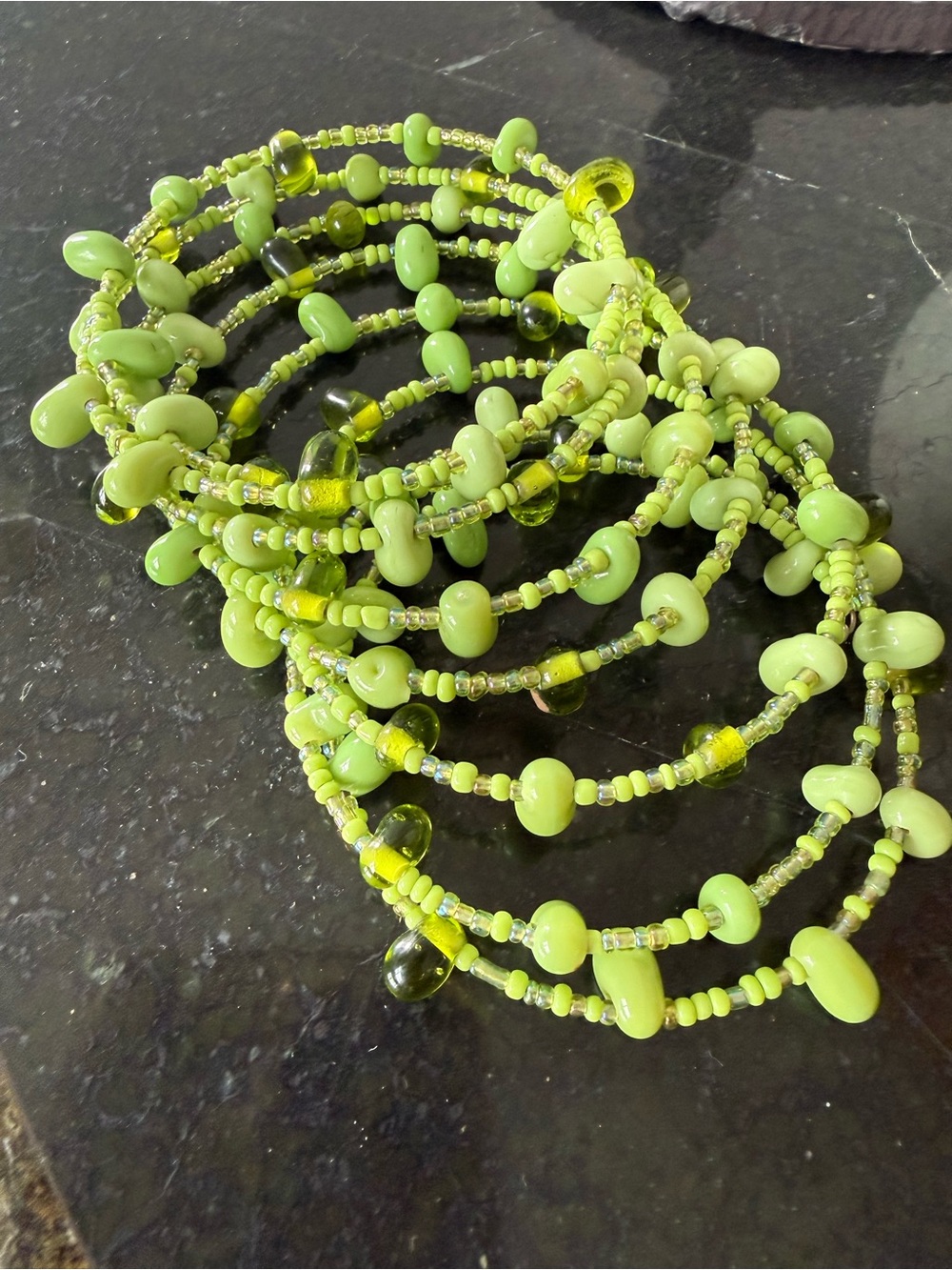 💚 Lime Green Beaded Coil Bracelet - Women Jewelry 💚